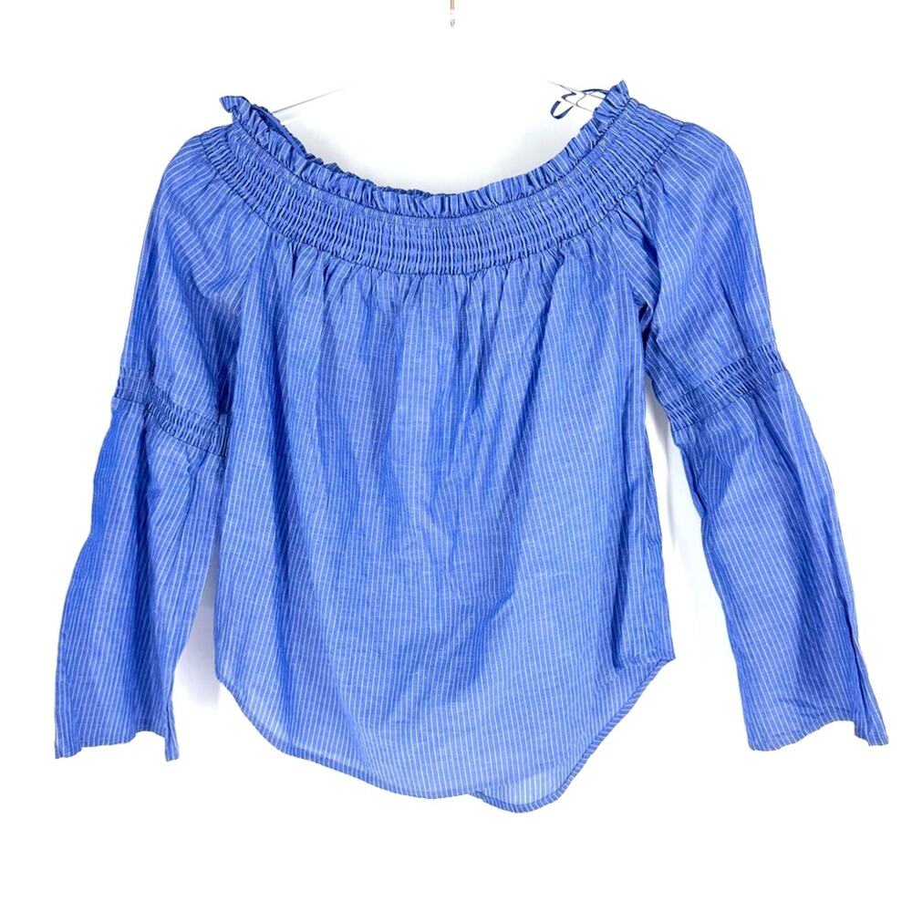 Express Off The Shoulder Bell Sleeve Top Blue with White Stripes Size Small
